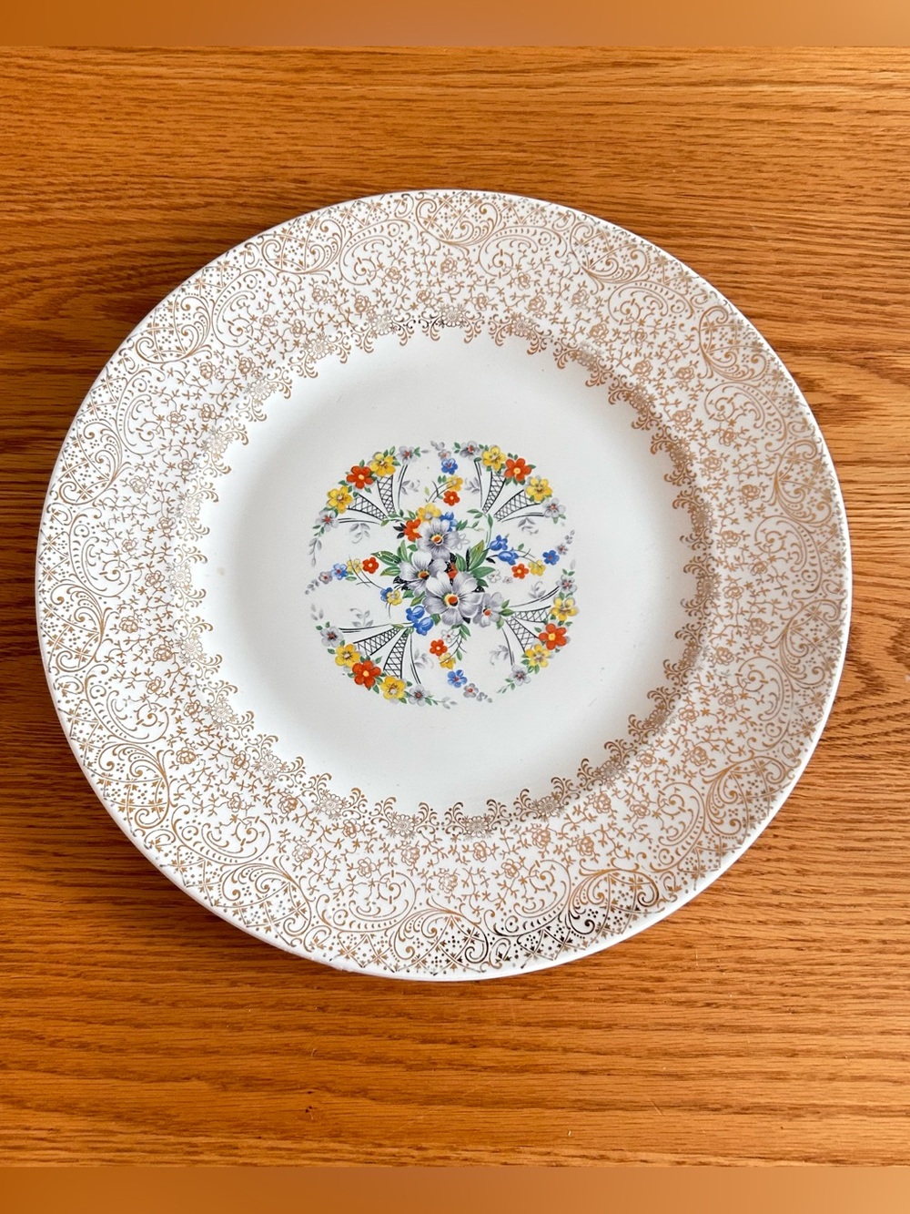 Vintage Royal China 11” Dinner Plate 22k Gold Detailing